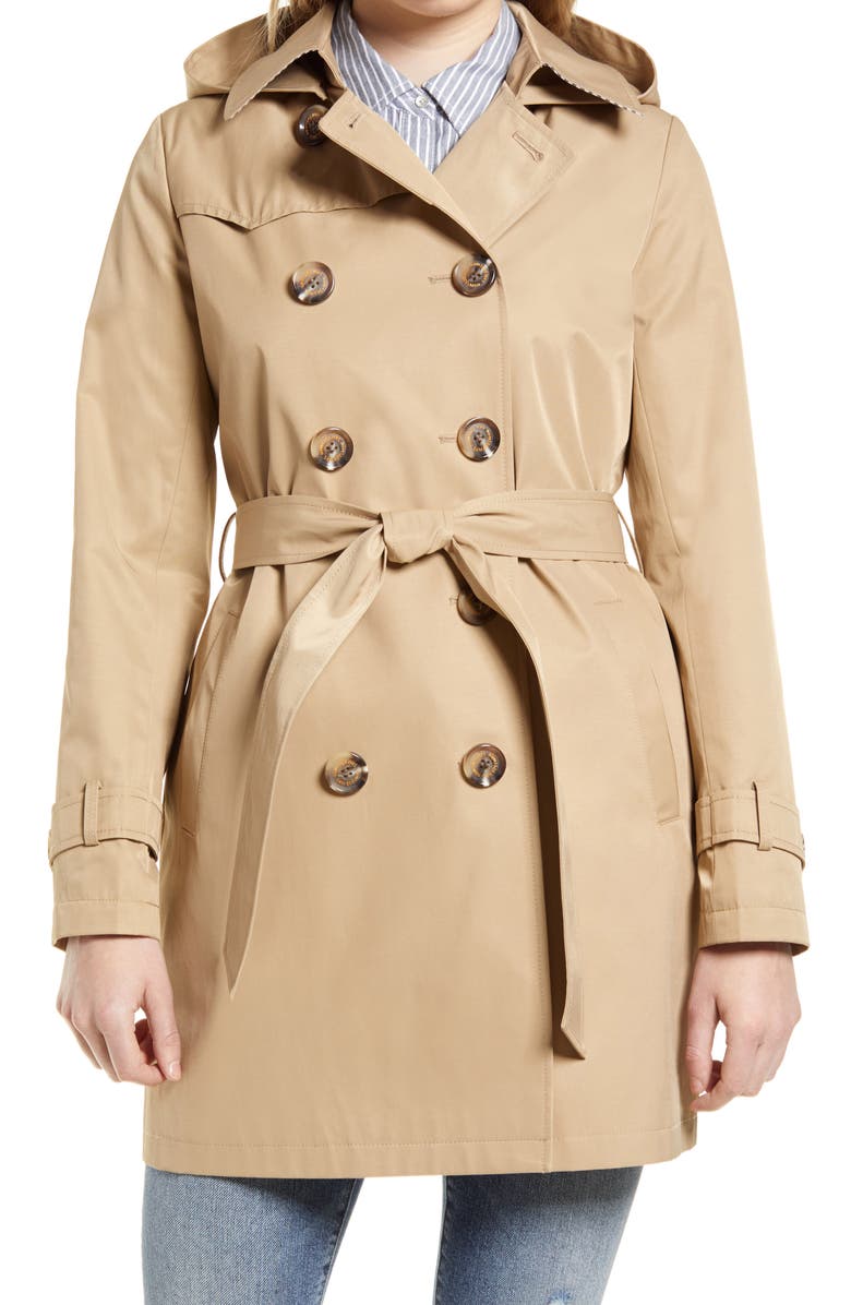 Sam Edelman Water Repellent Hooded Trench Coat, Main, color, 