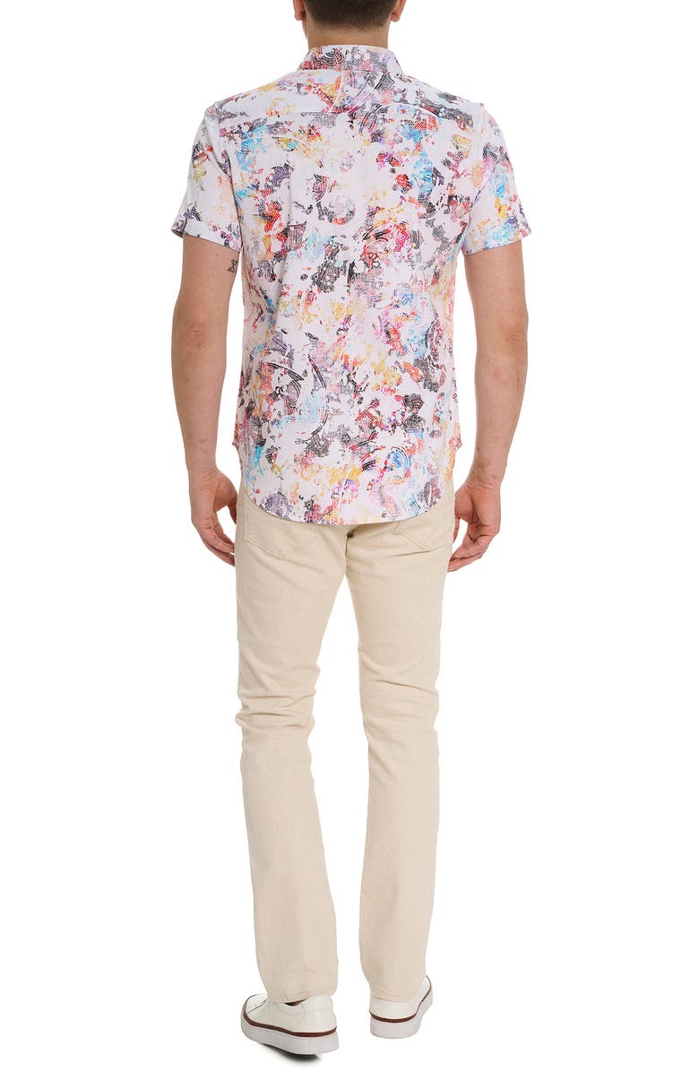 Robert Graham Abstract Print Stretch Cotton Short Sleeve Button-Up Shirt, Alternate, color, White