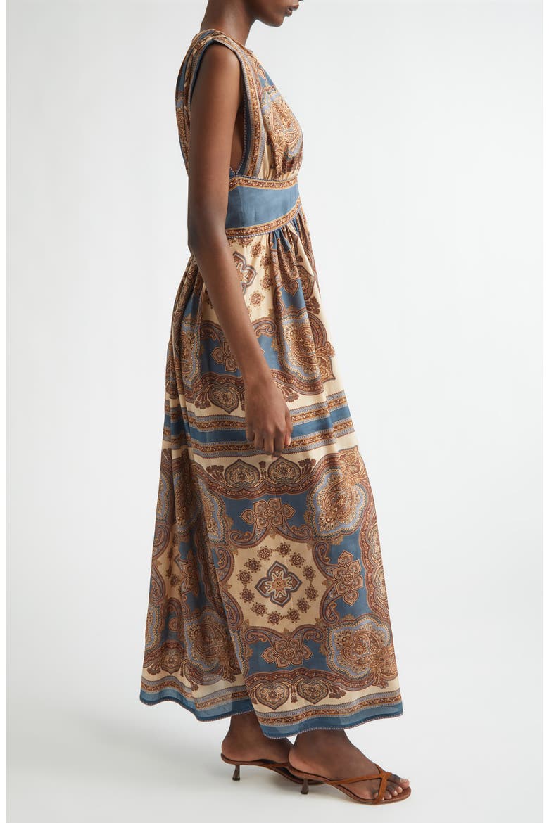 Mahon Print Empire Waist Silk Maxi Dress, Alternate, color, DARK BLUE PAISLEY