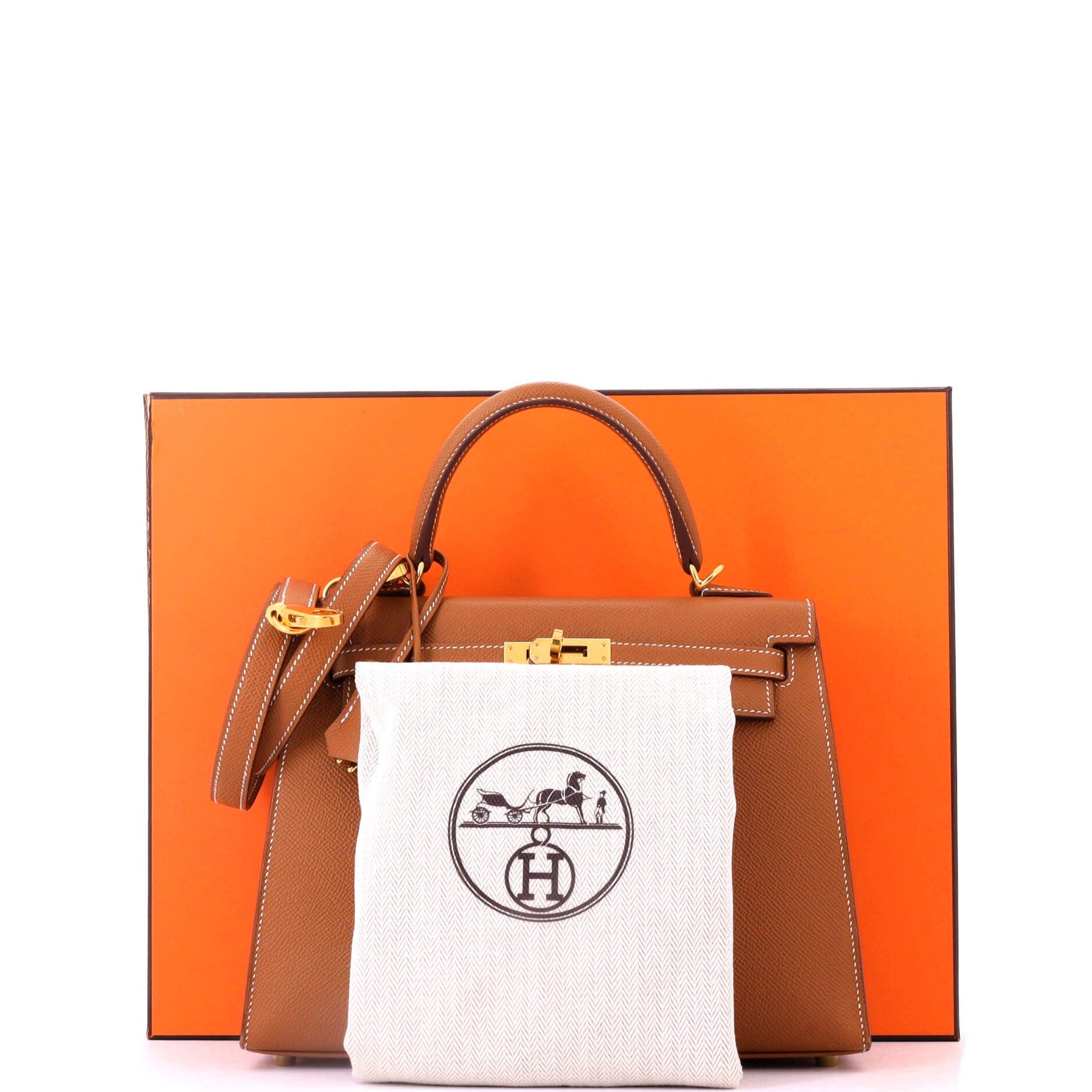 Pre-Owned Hermes Kelly Handbag Brown Epsom with Gold Hardware 25, Alternate, color, Gold