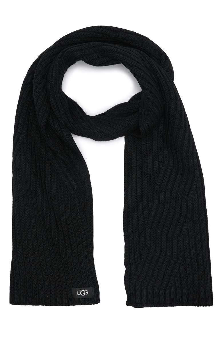 UGG<sup>®</sup> UGG Ribbed Oversized Knit Scarf, Main, color, Black