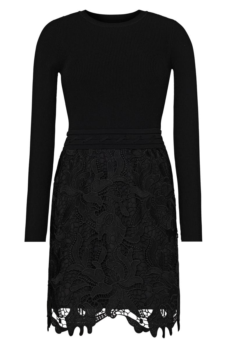 Milly Katie Lace Long Sleeve Knit Minidress, Alternate, color,