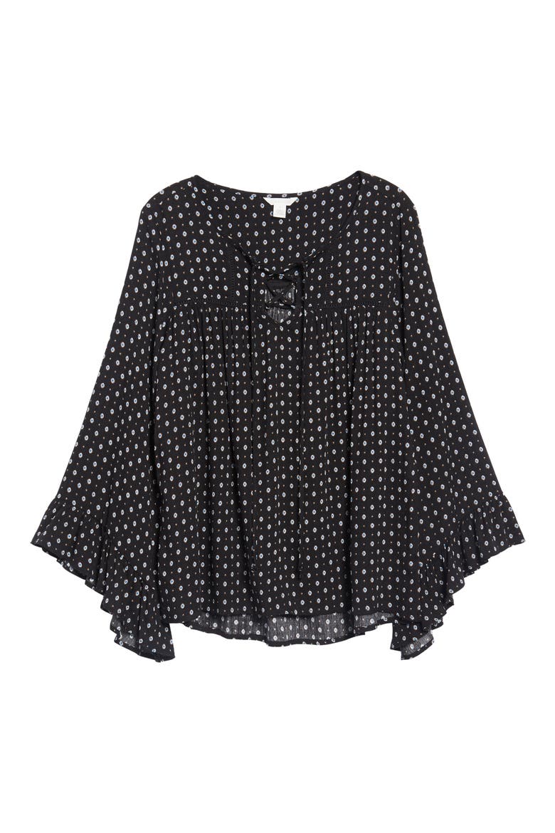 Floral Print High/Low Peasant Blouse, Alternate, color, BLACK COMBO
