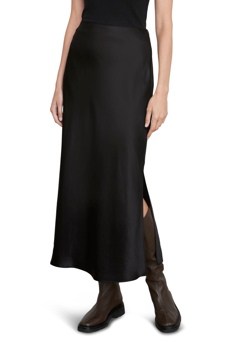 Side Slit Matte Satin Slip Skirt, Main, color, 001BLK-BLACK