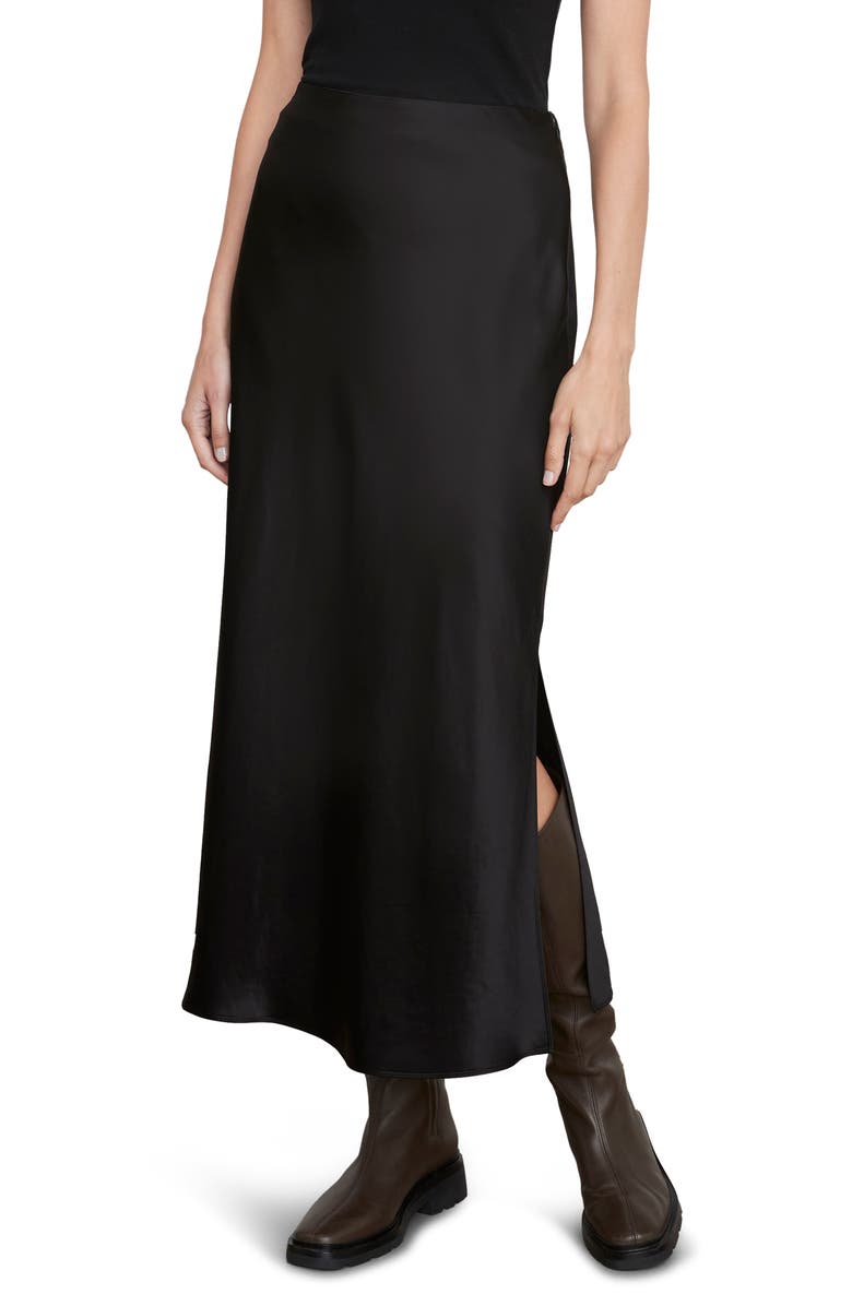 Vince Side Slit Matte Satin Slip Skirt, Main, color, 001Blk-Black
