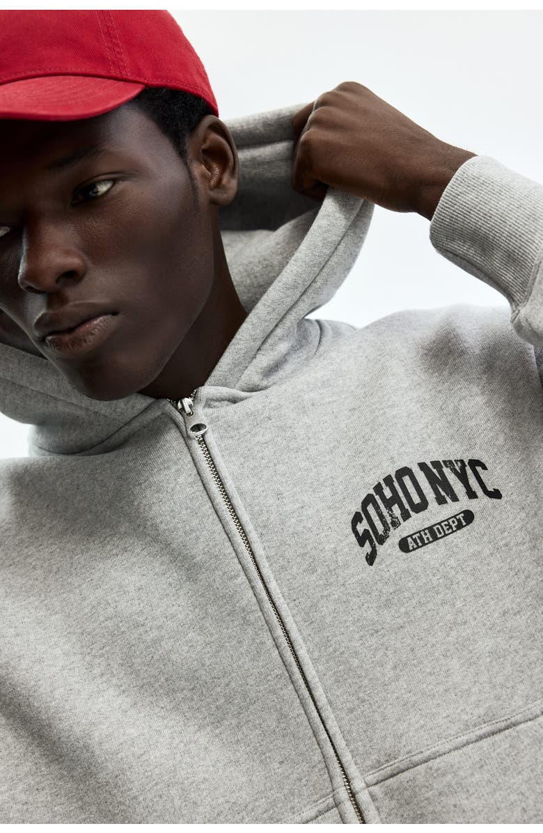 H&M Oversized Fit Printed Zip-through Hoodie, Alternate, color, Gray Melange/Soho Nyc