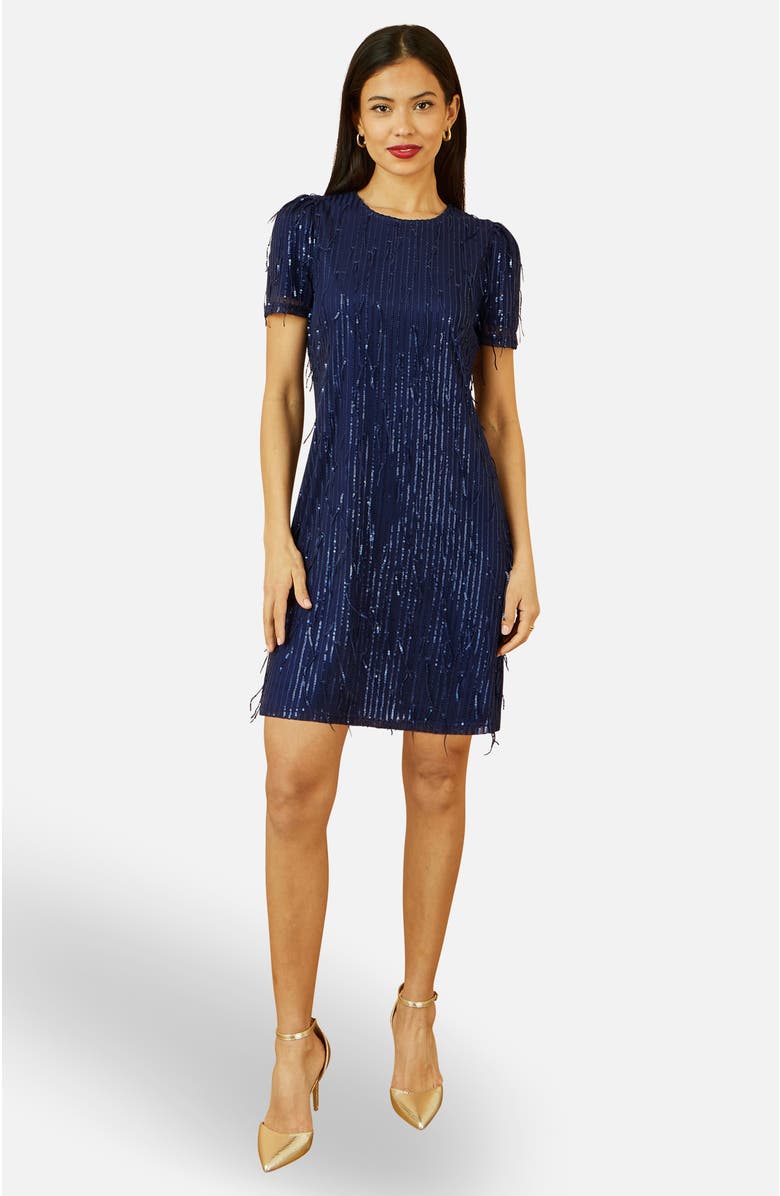Yumi Dripping Sequin Tunic Dress, Main, color, Navy