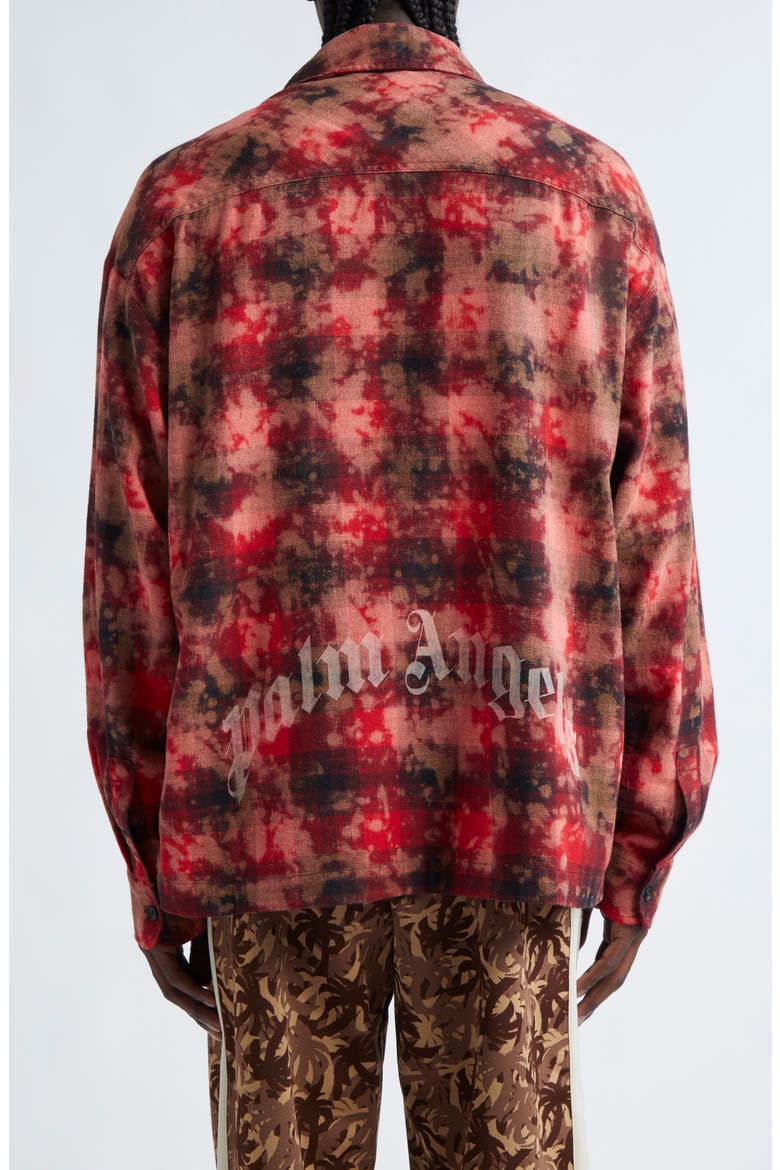 Curved Logo Plaid Button-Up Shirt, Alternate, color, RED OFF WHITE