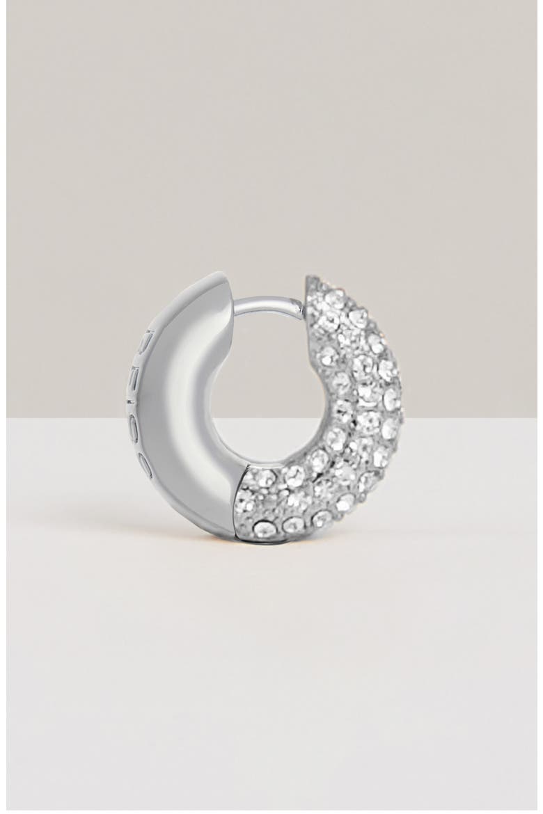 Amelia Pavé Huggie Hoop Earrings, Alternate, color, SILVER TONE/ CLEAR CRYSTAL