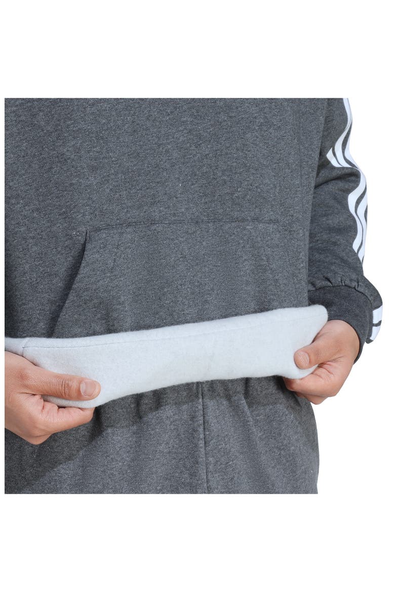 Essential 3-Stripes Fleece Hoodie, Alternate, color, DARK GREY HEATHER/ WHITE
