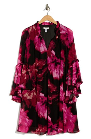 London Times Cascade Long Sleeve A-line Dress In Pink