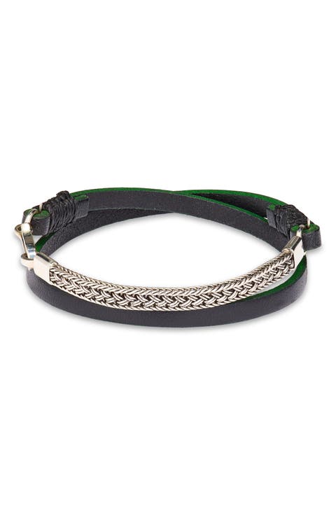 Men's Artisan Woven Silver Leather Bracelet