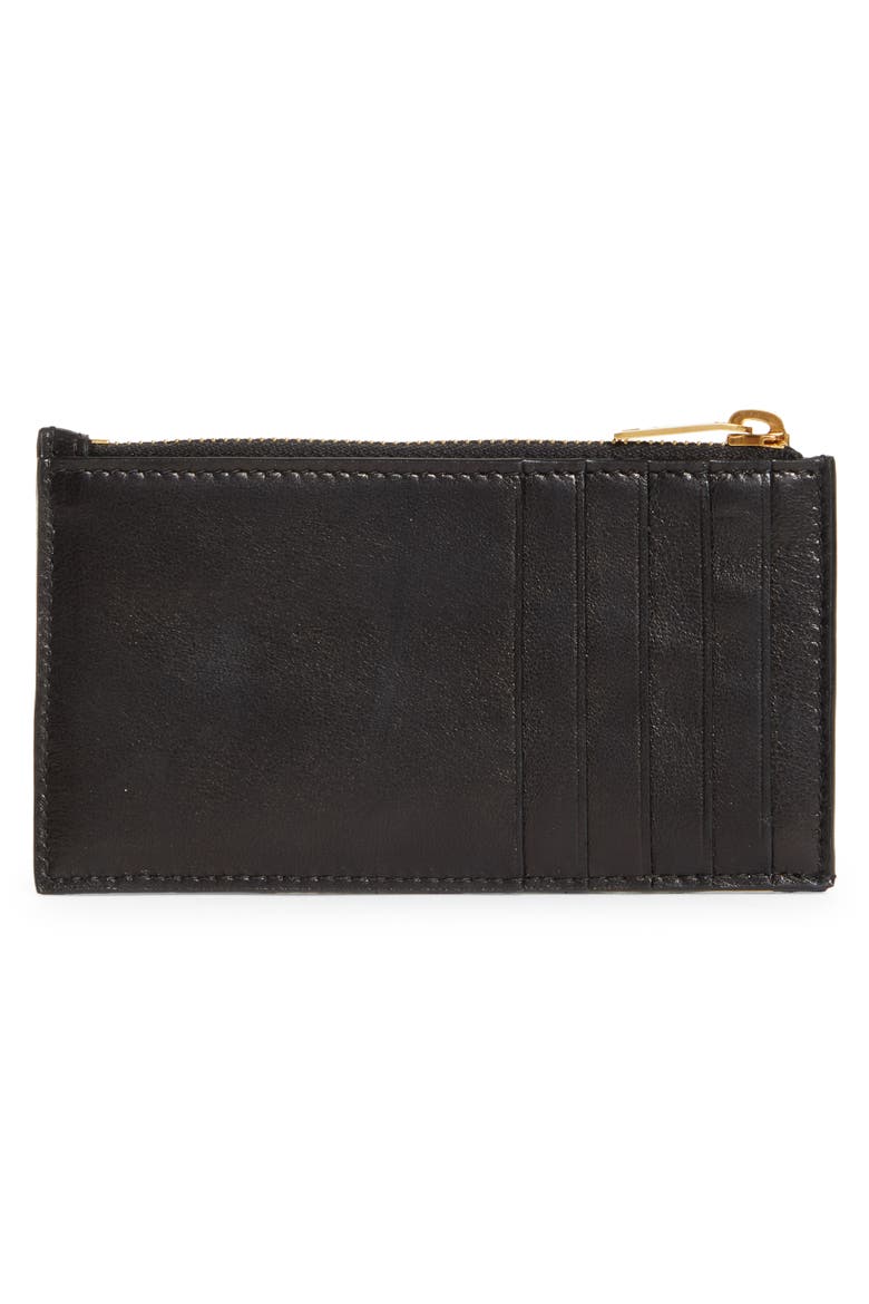 Gaby Quilted Zip Leather Card Case, Alternate, color, NOIR