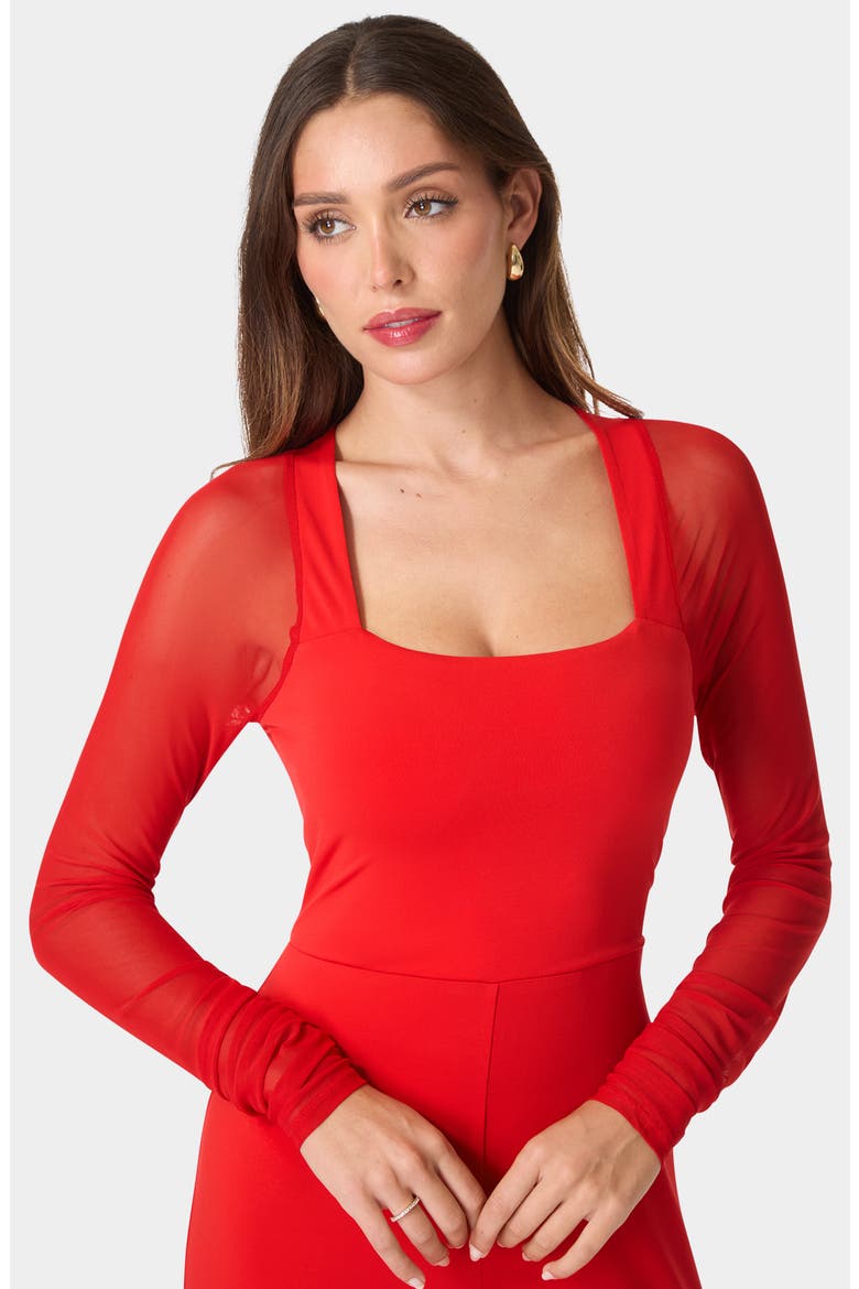 Mesh Long Sleeve Jumpsuit, Alternate, color, RED