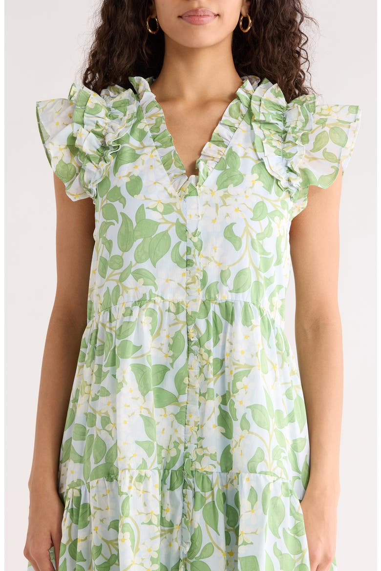 Kiany Floral Print Ruffle Minidress, Alternate, color, LIGHT-BLUE-GREEN