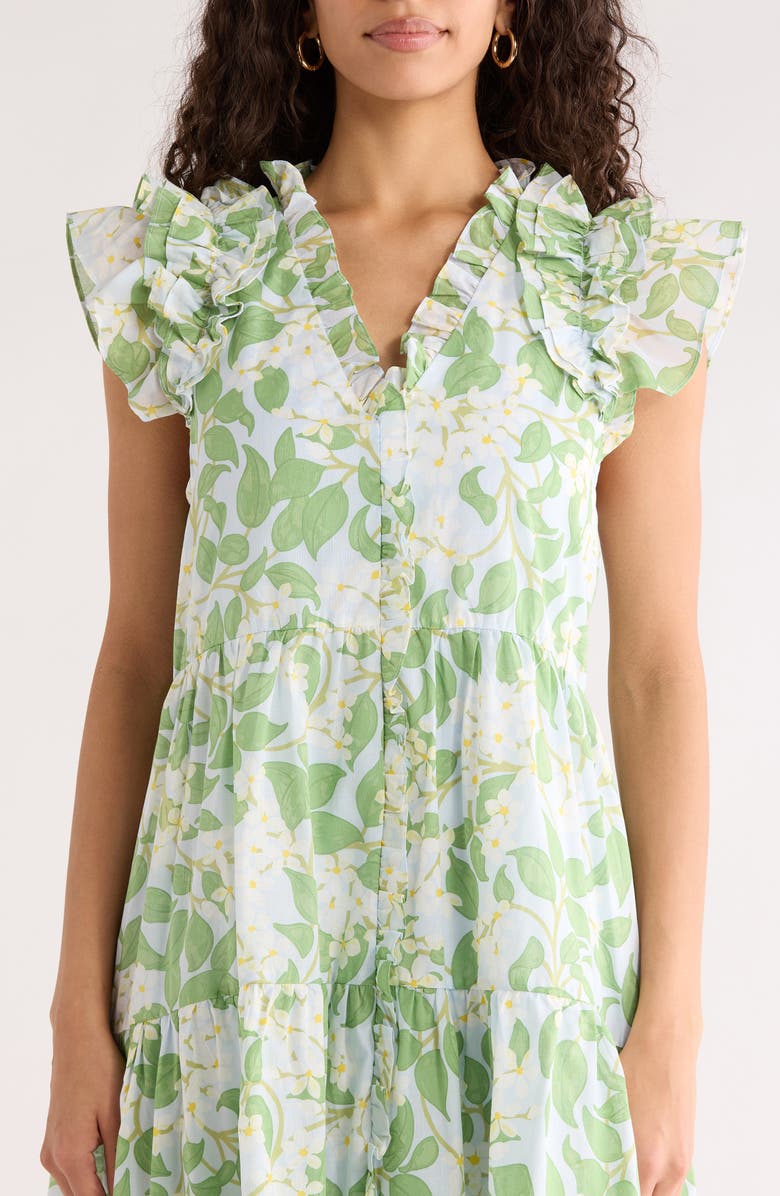 SUGARLIPS Kiany Floral Print Ruffle Minidress, Alternate, color, Light-Blue-Green