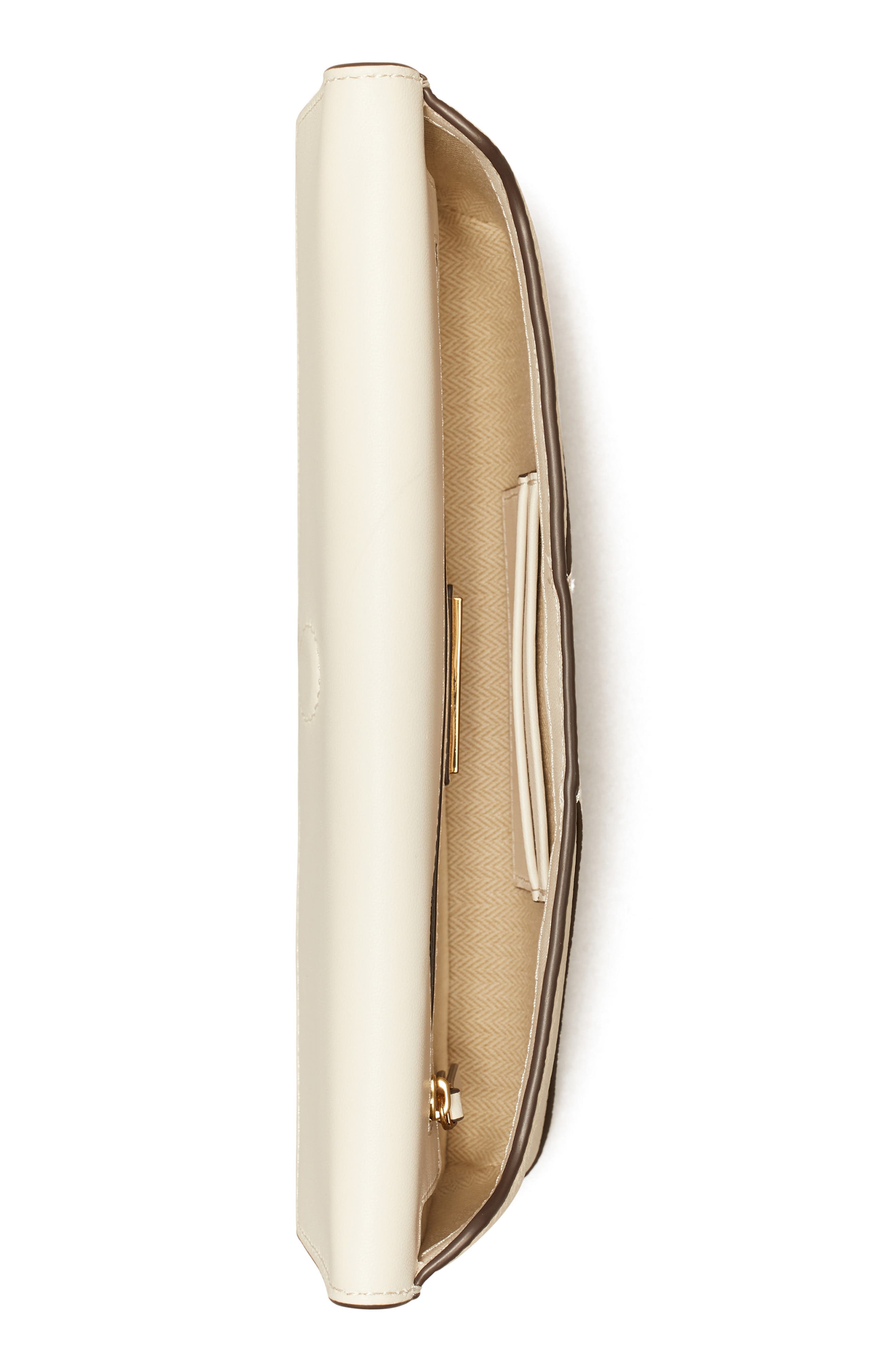 Kira Leather Clutch, Alternate, color, NEW IVORY