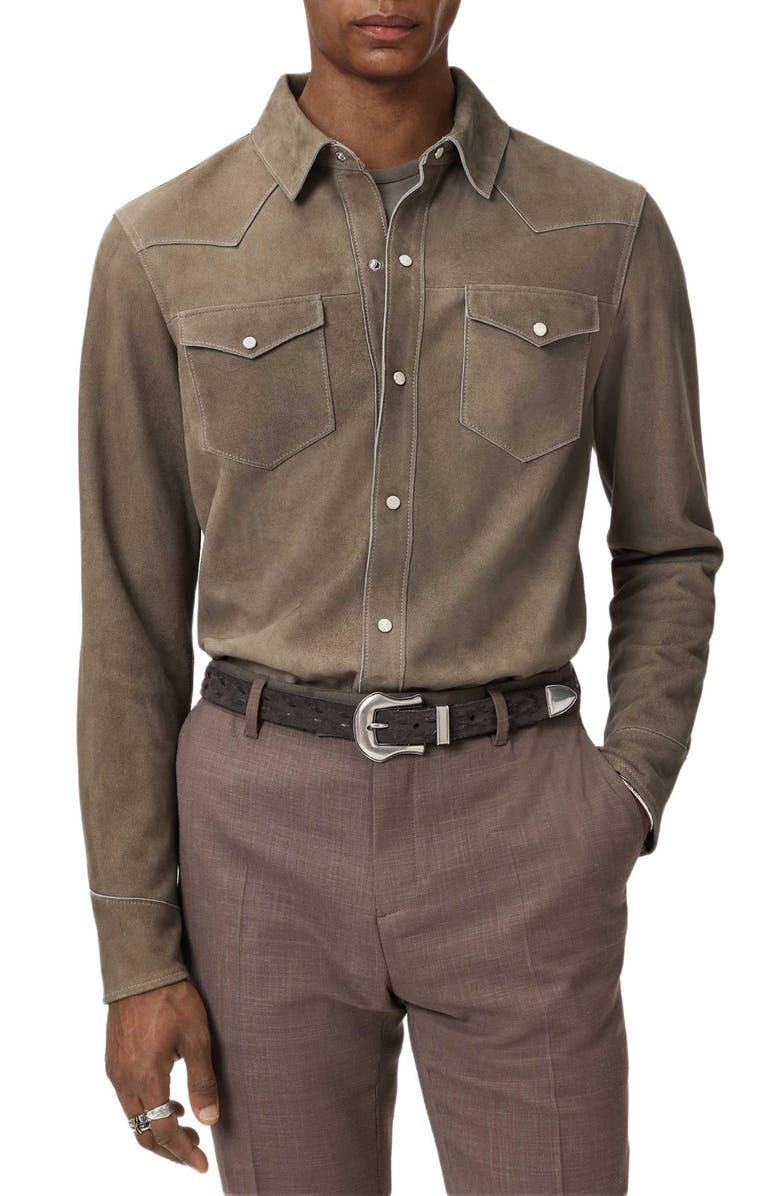John Varvatos Sage Suede Shirt Jacket, Main, color, Haze Grey