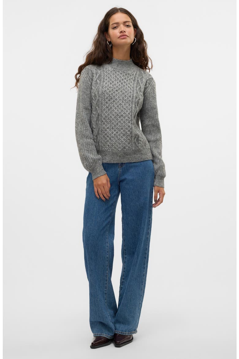 Universe Mock Neck Cable Sweater, Alternate, color, MEDIUM GREY MELANGE