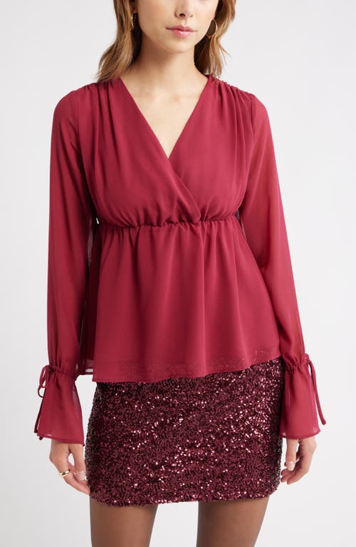 Open Edit Babydoll Chiffon Top In Burgundy