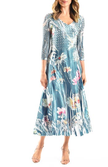 Komarov Lace Sleeve Charmeuse Midi Dress