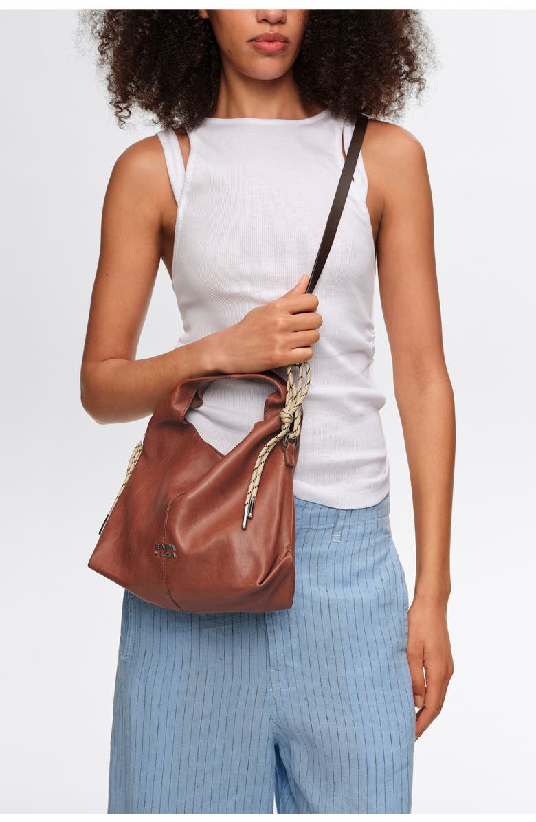 Bimba y Lola Small Leather Paper Crossbody Bag, Alternate, color, Dark Tan