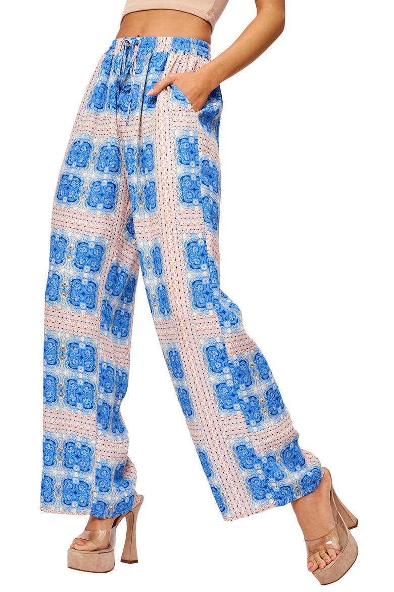Coraline Printed Wide Leg Pajama Pants, Alternate, color, BLUE