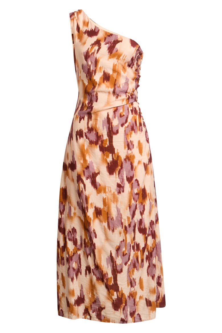 One-Shoulder Abstract Print Dress, Alternate, color, TAUPE