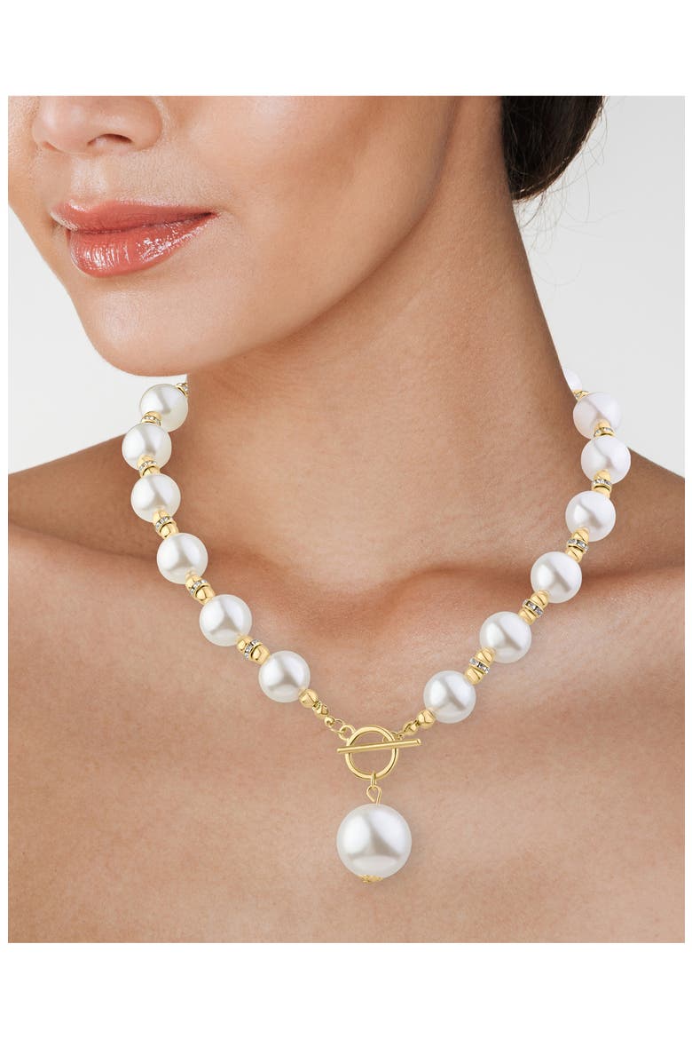 Bubble Faux Pearl & Crystal Toggle Necklace, Alternate, color, WHITE/ GOLD