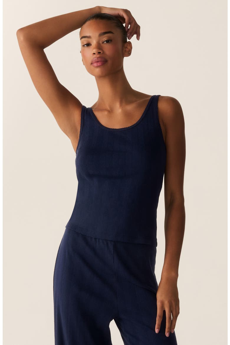 Pointelle Cotton Tank Top, Alternate, color, NAVY