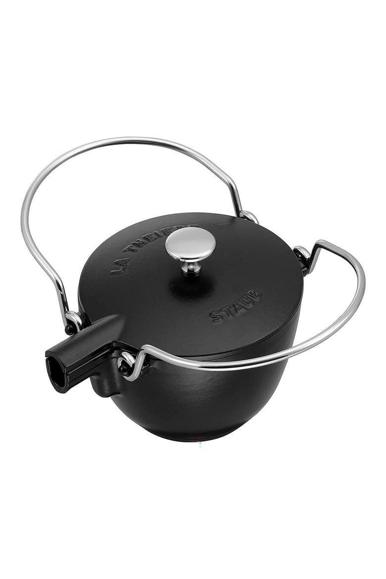 1-Quart Enameled Cast Iron Tea Kettle, Alternate, color, MATTE BLACK