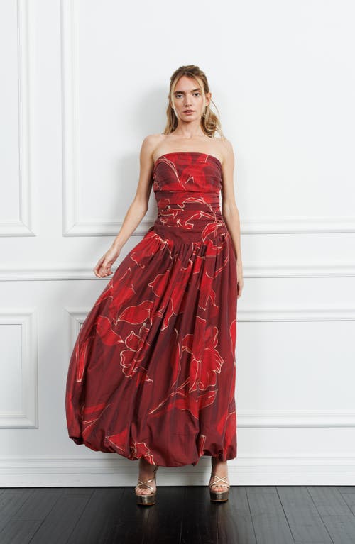 CIEBON CIEBON REEMA FLORAL STRAPLESS BUBBLE HEM GOWN