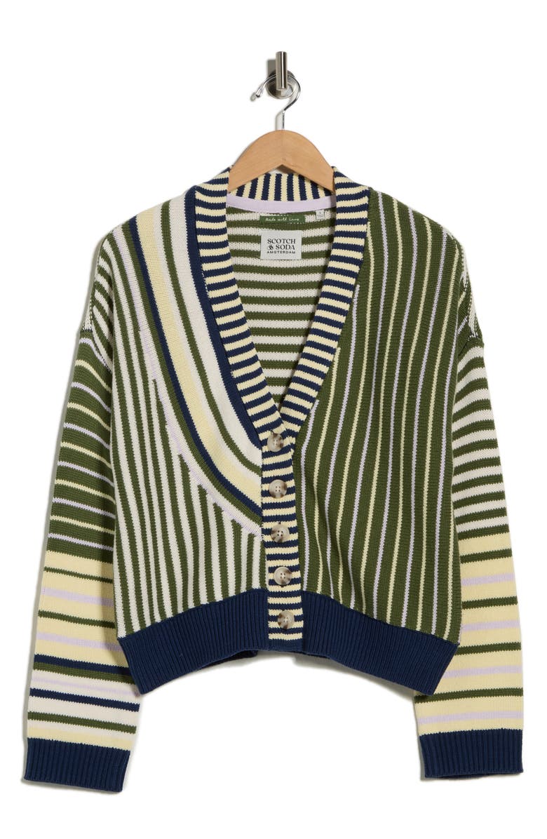 Scotch & Soda Stripe V-Neck Cardigan, Alternate, color, Garden Green Mix
