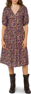 VELVET HEART Floral V-Neck Midi Tiered Dress