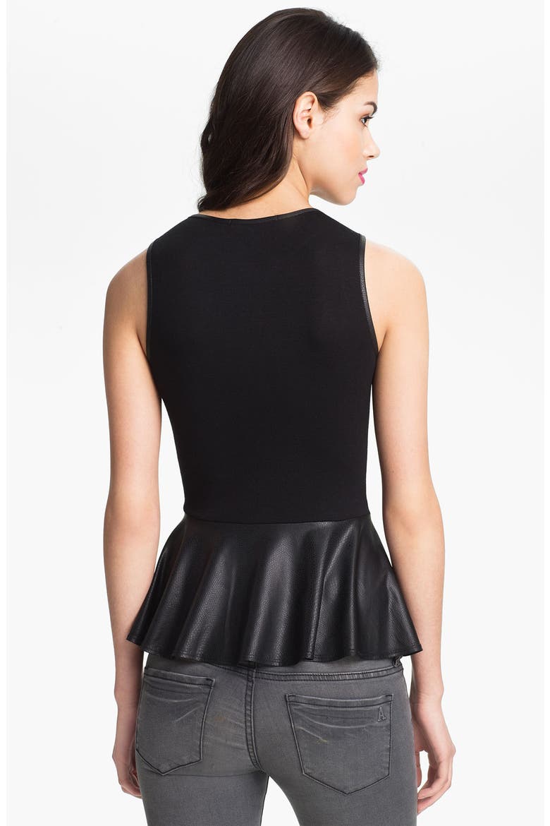 Faux Leather Peplum Top, Alternate, color, BLACK