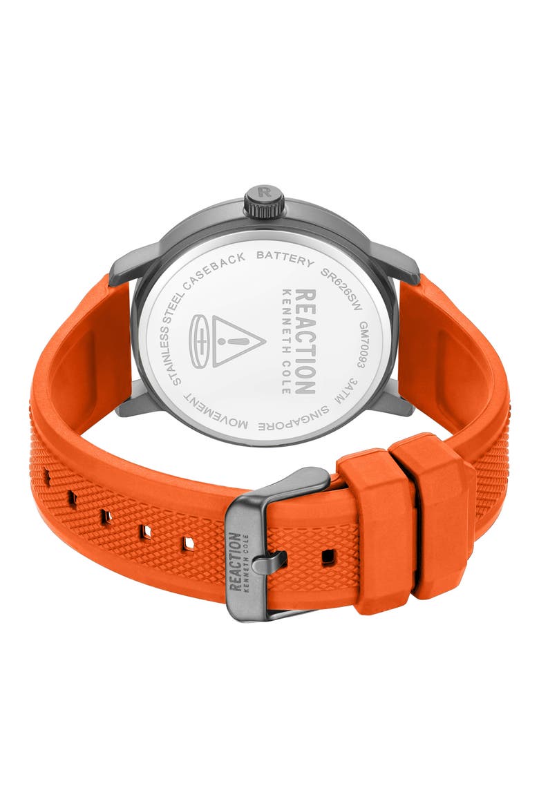 Classic Black Silicone Strap Watch, 44mm, Alternate, color, GREY/ ORANGE