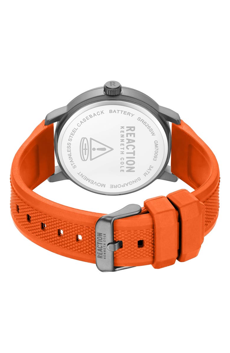 Kenneth Cole Reaction Classic Black Silicone Strap Watch, 44mm, Alternate, color, Grey/ Orange