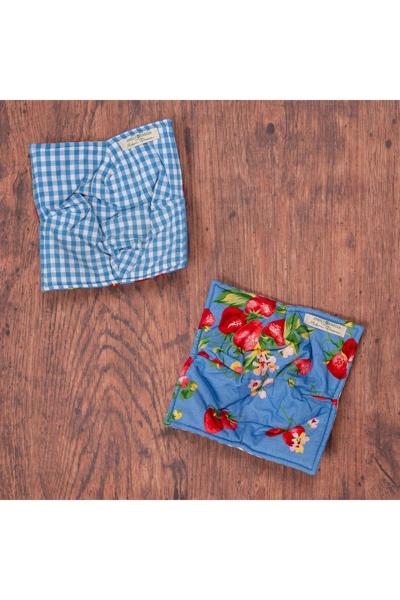 Strawberry Magic Bowl Cozies, Set of 2, Alternate, color, Blue