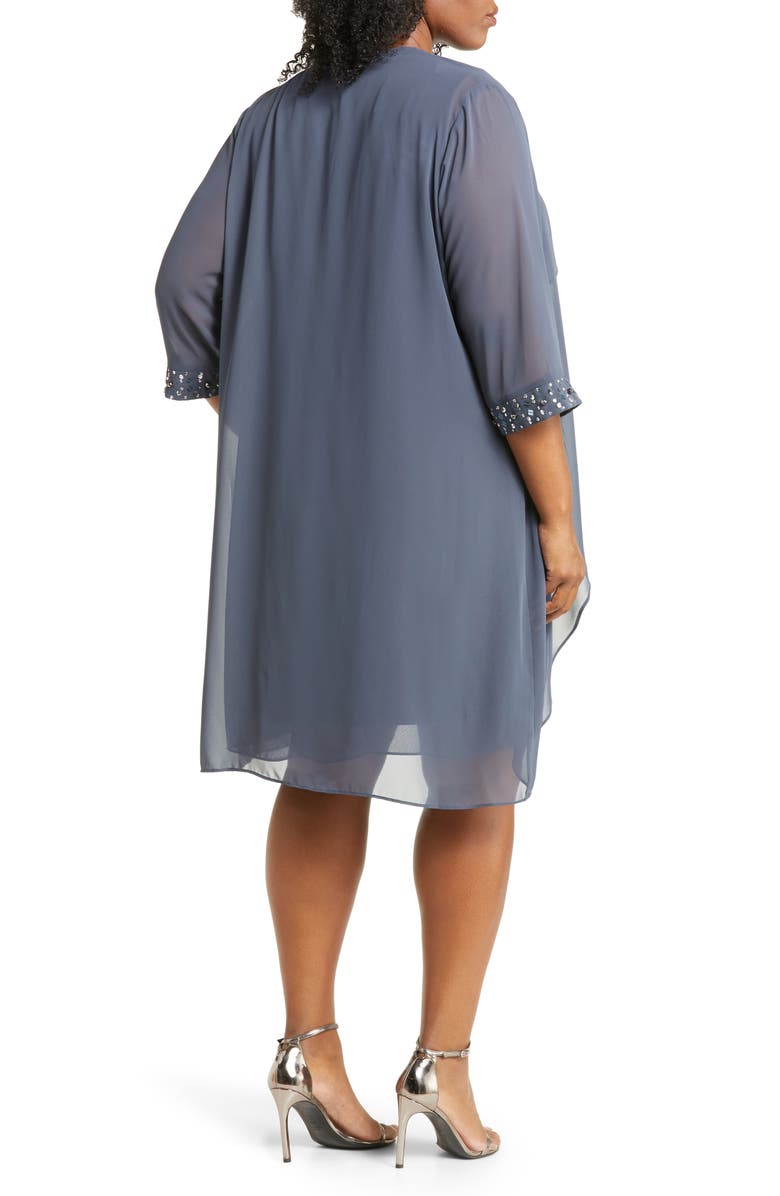 SLNY Embellished Cascade Overlay Dress, Alternate, color,