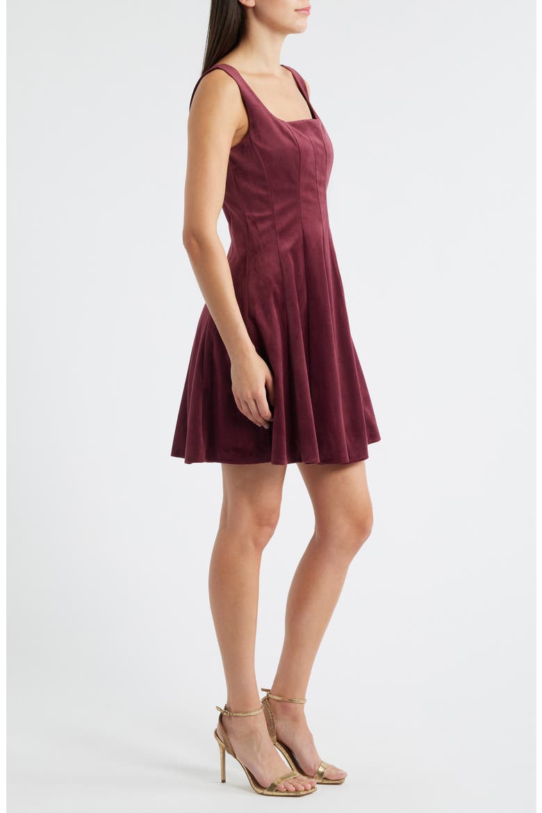 Velvet Fit & Flare Dress, Alternate, color, BORDEAUX