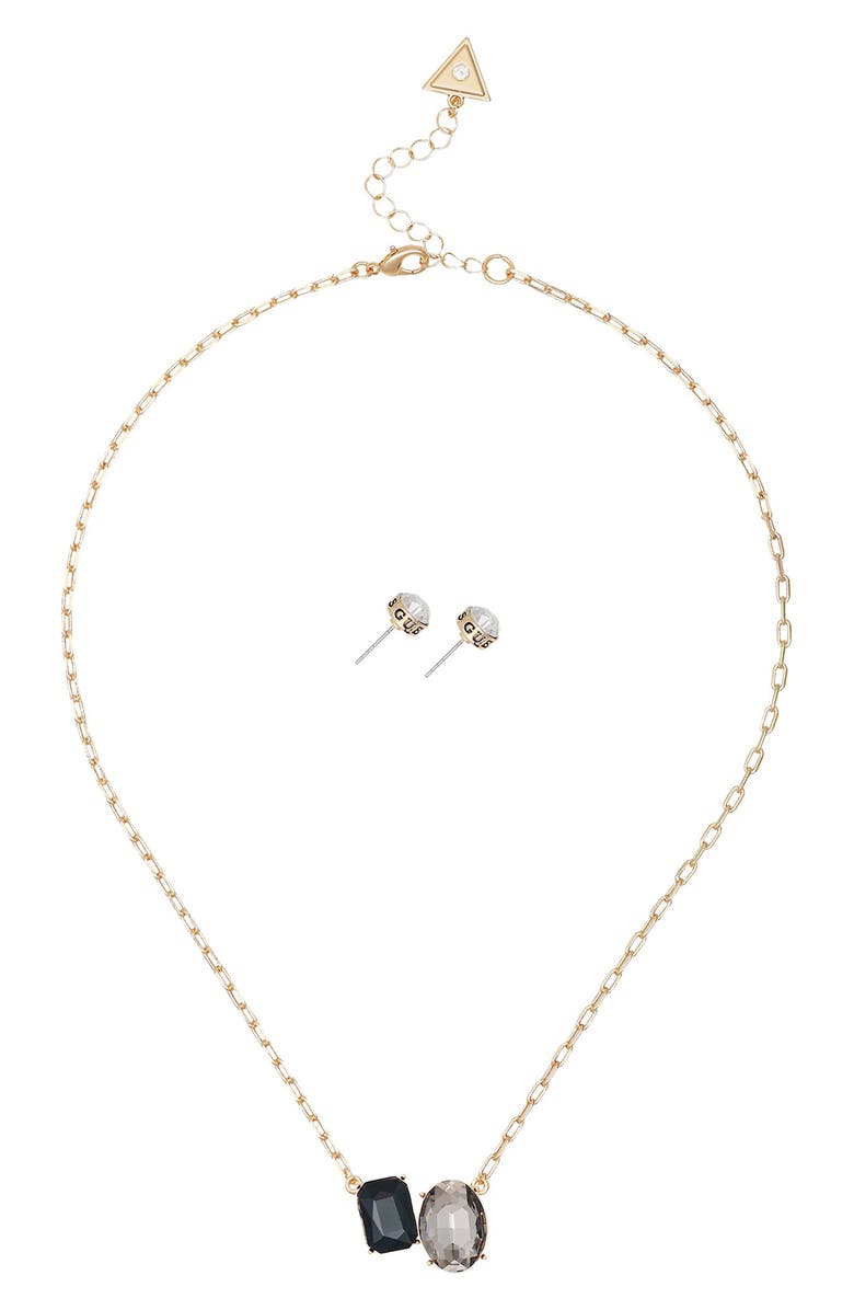 GUESS Pendant Necklace & Stud Earrings Set, Alternate, color, Gold/Black