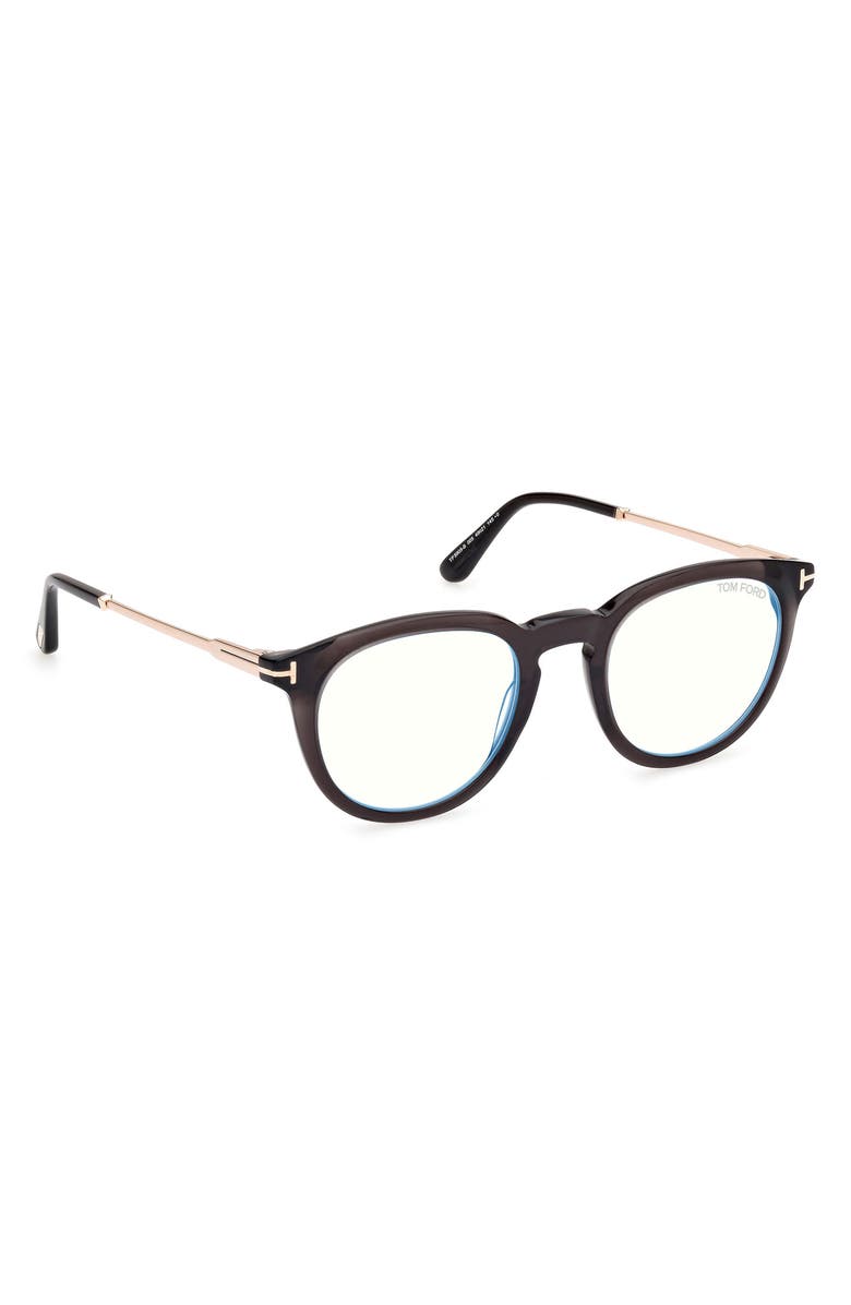 TOM FORD 49mm Round Blue Light Blocking Optical Glasses, Alternate, color,