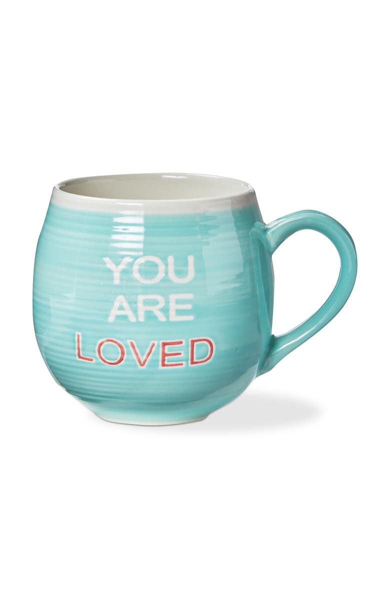 tag You Are Loved Mug Multi Stoneware Spring, Main, color, Blue