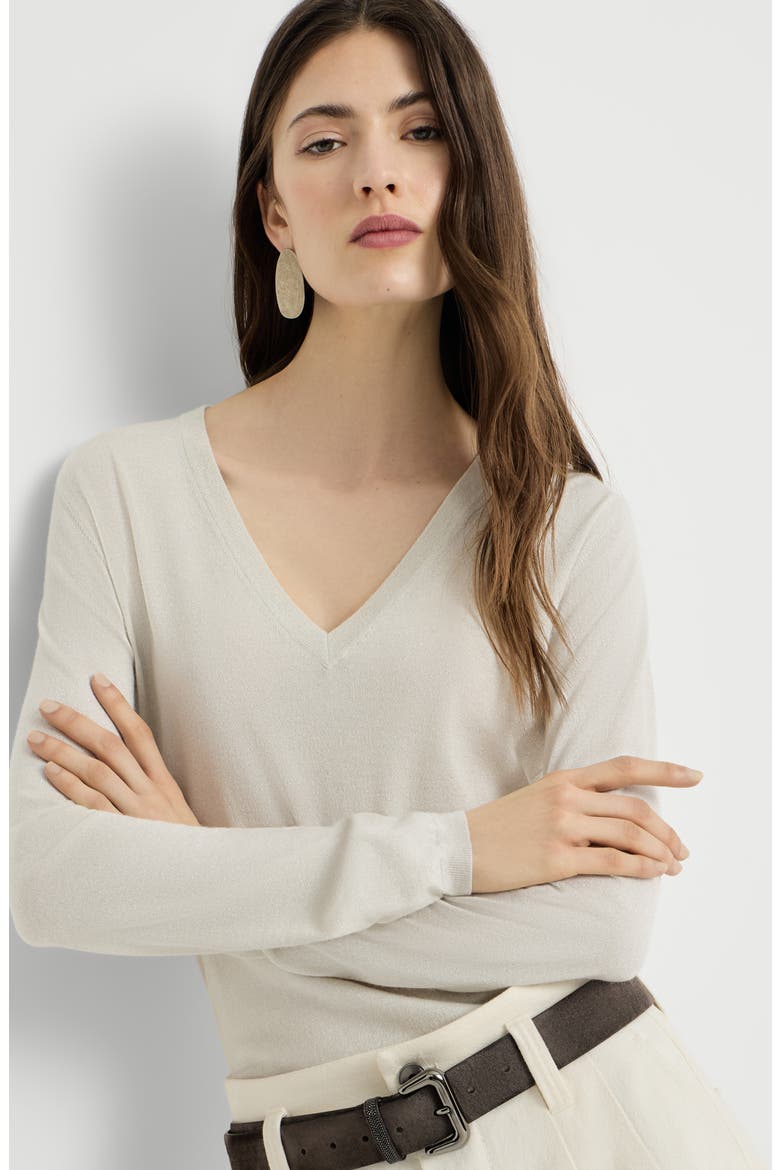 Cashmere and silk sparkling lightweight sweater, Alternate, color, Milk