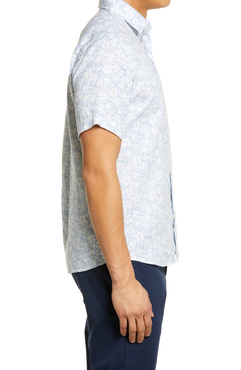 Peter Millar Seaside Floral Aura Short Sleeve Linen Button-Up Shirt, Alternate, color, 