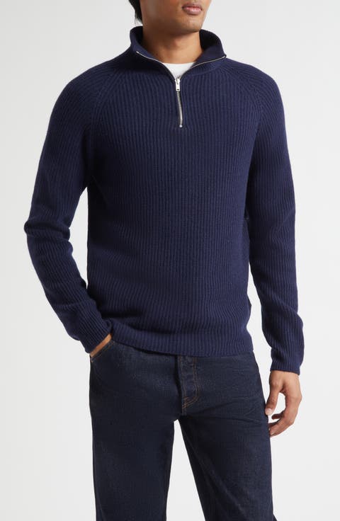 Cashmere & Extrafine Merino Wool Rib Half Zip Sweater
