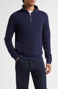 John Smedley Cashmere & Extrafine Merino Wool Rib Half Zip Sweater