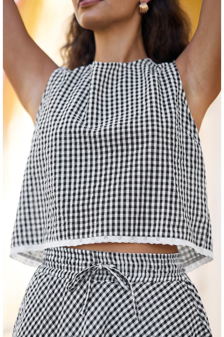 Gingham Cotton Midi Skirt, Alternate, color, Black