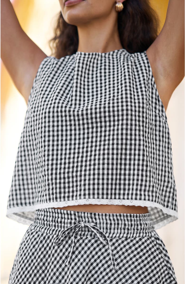 Yumi Gingham Cotton Midi Skirt, Alternate, color, Black