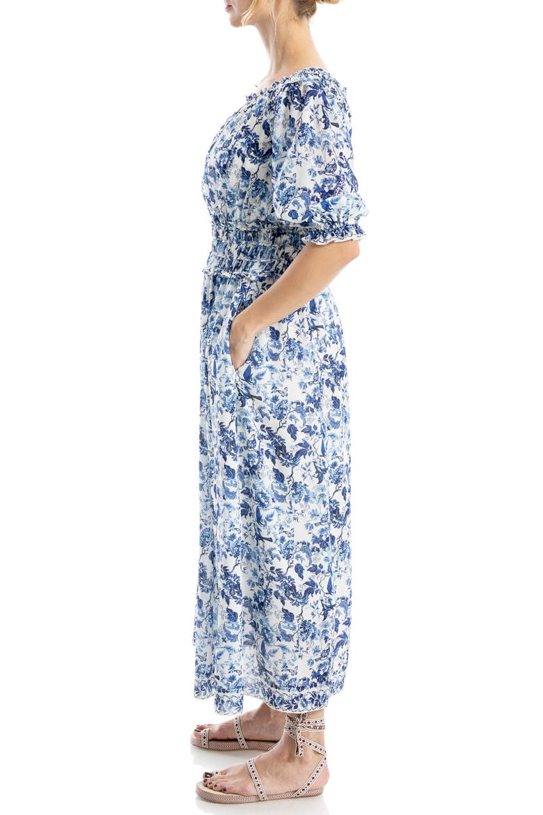 Floral Balloon Sleeve Georgette Maxi Dress, Alternate, color, CREAM/ BLUE LUSH GRDN TOILE